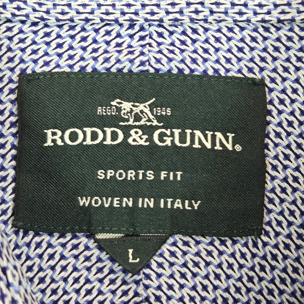 Rodd & Gunn L Italian‎ Cotton Shirt Blue White Geometric Microprint Sports Fit - Picture 8 of 14